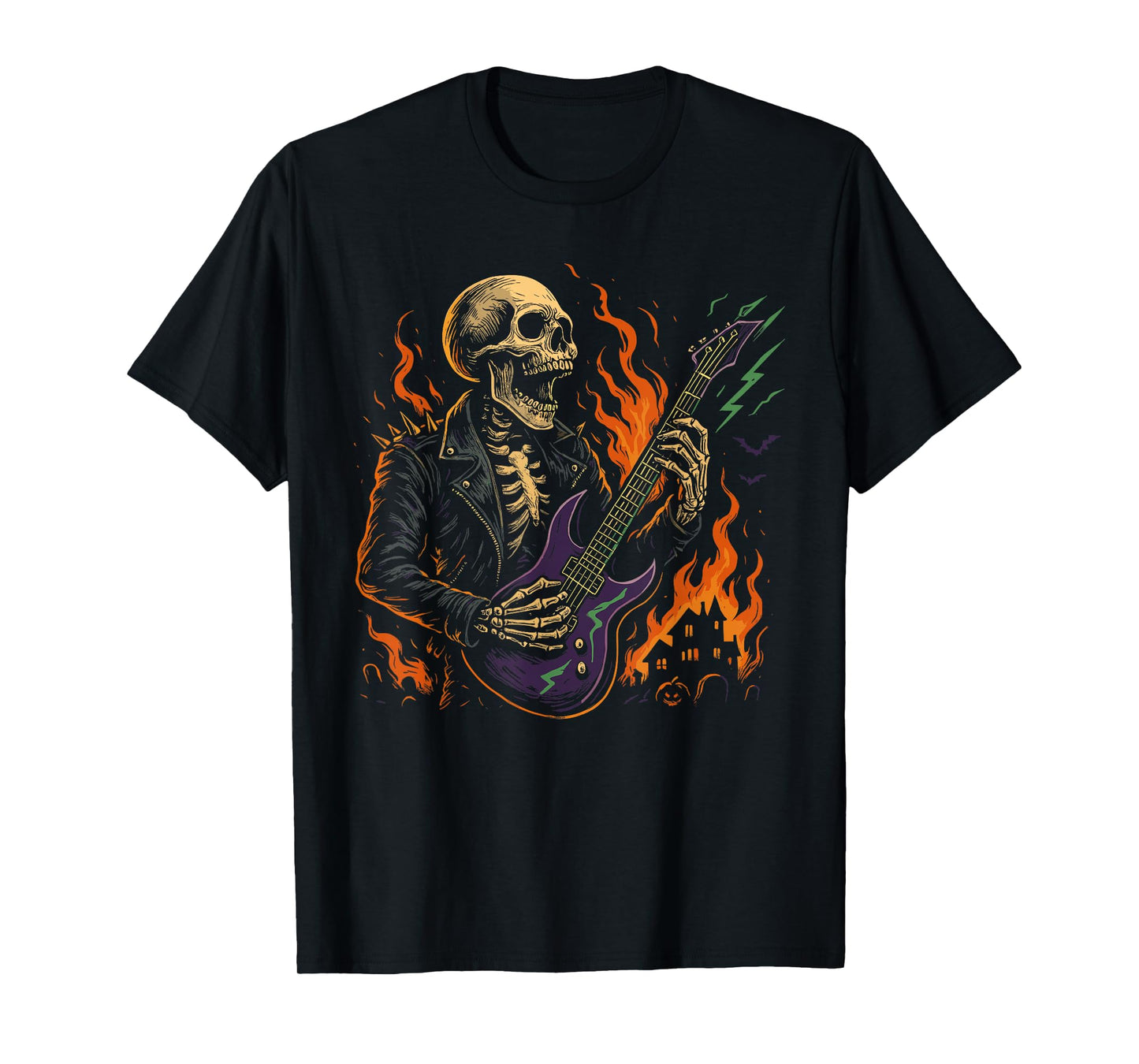 Rocking Skeleton Witch Guitar Halloween Ghost Pumpkin T-Shirt