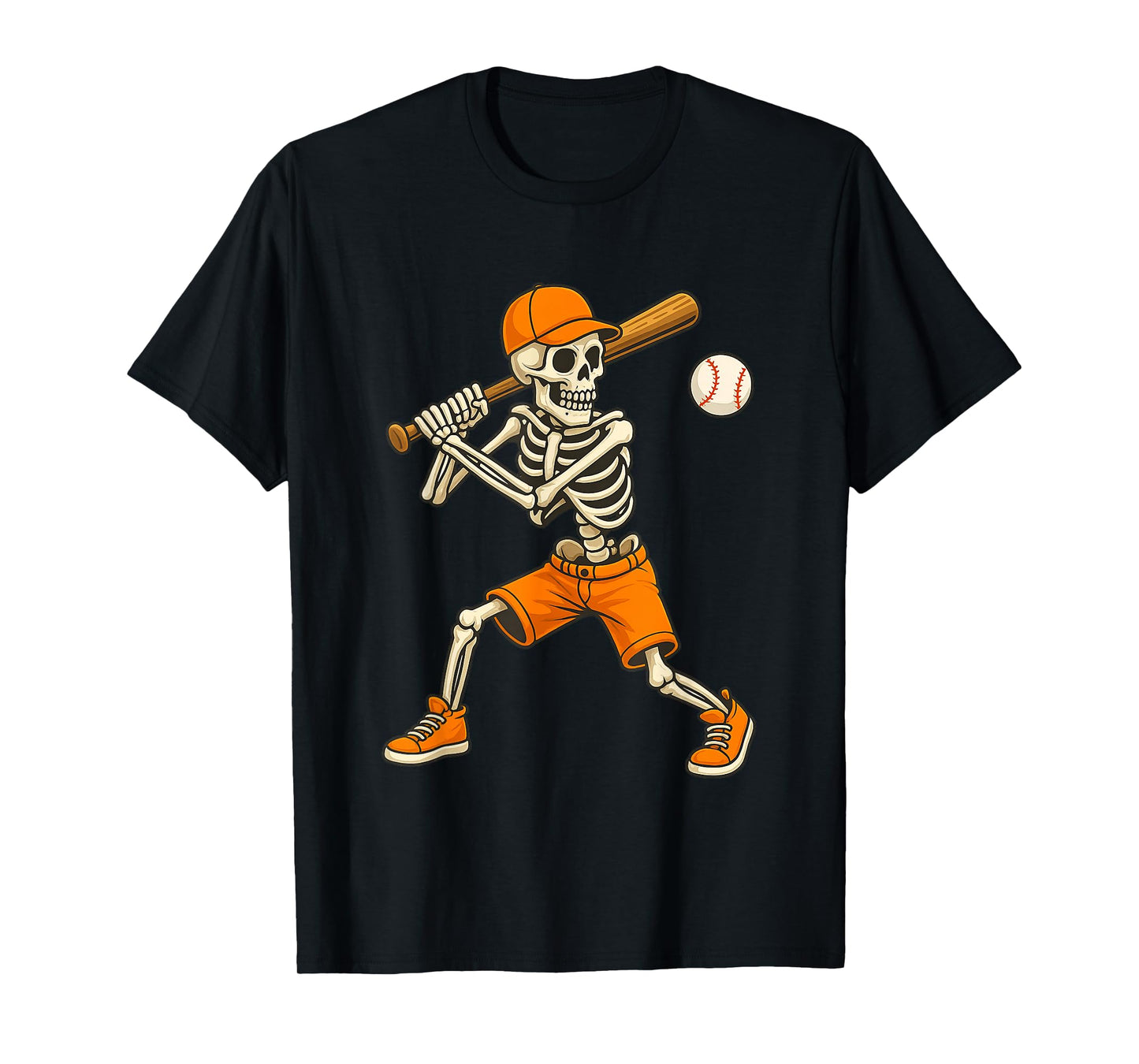Funny Skeleton Batting Baseball Halloween Boys Men Kids T-Shirt