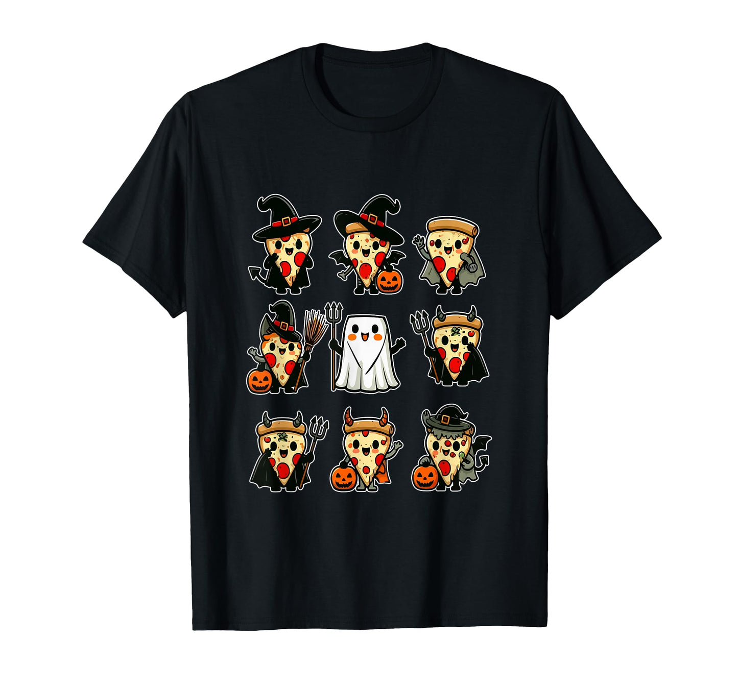 Group Pizzas Cosplay Witch Boo Ghosts Halloween Food T-Shirt