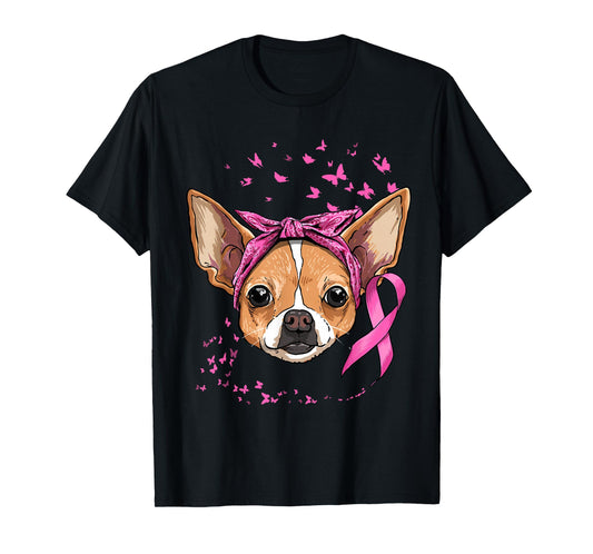 Breast Cancer Awareness Chihuahua Pink Ribbon Survivor Dog T-Shirt