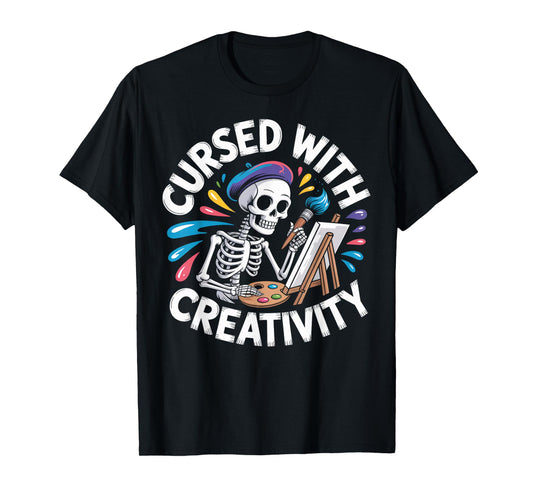 Cursed with Creativity Skeleton Painting T-Shirt