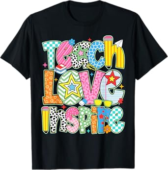 Teach Love Inspire Back To School Teacher Kids Boys Girls T-Shirt