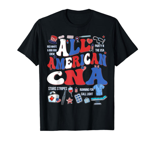 All American CNA 4th Of July Scrub Top Patriot Women RN CNA T-Shirt