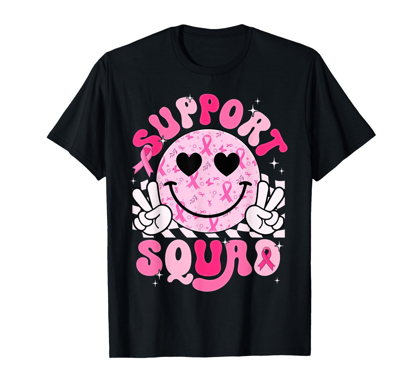 Support Squad Smile Face Breast Cancer Awareness Pink Ribbon T-Shirt