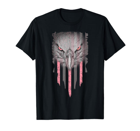 Bald Eagle Pink Ribbon American Flag Breast Cancer Awareness Women Kids Men T-Shirt