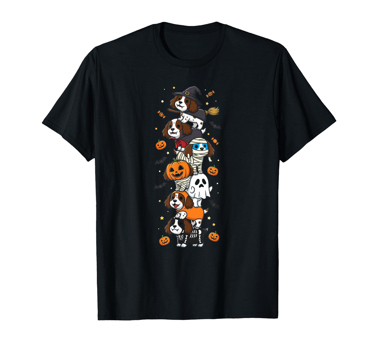 Funny English Springer Spaniel Witch Vampire Ghost Halloween T-Shirt