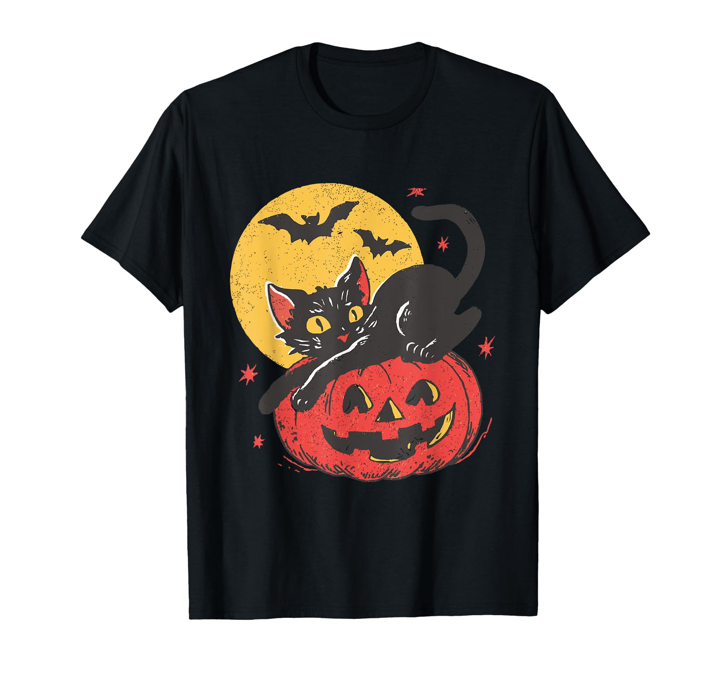 Black Cat On Pumpkin Halloween Black Cat Moon Spooky Season T-Shirt