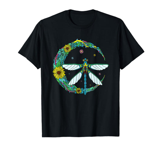 Dragonfly Boho Crescent Moon Peace Sign Hippie Dragonflies T-Shirt