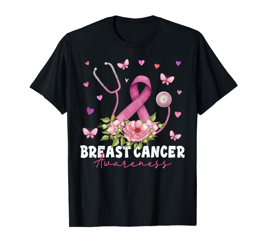 Breast Cancer Awareness Pink Stethoscope Nurse Medical Women T-Shirt