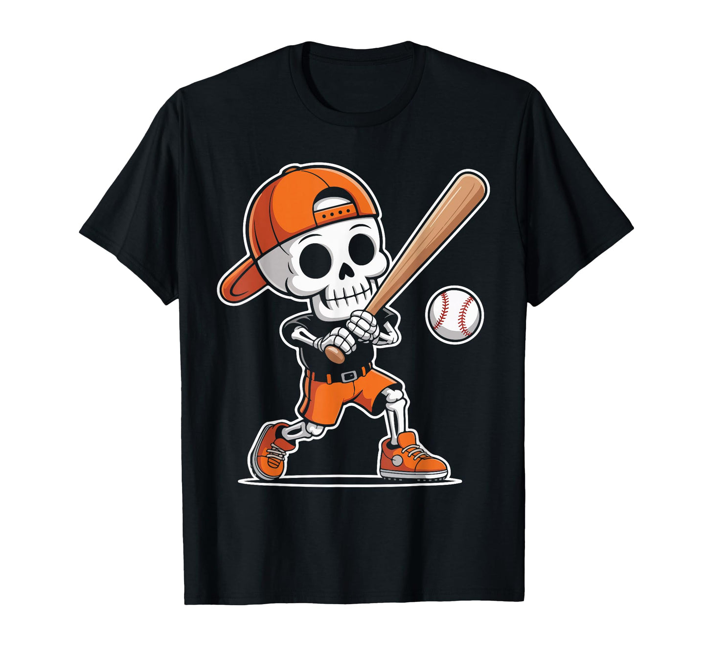 Funny Skeleton Baseball Spooky Sports Halloween Kids Boys T-Shirt
