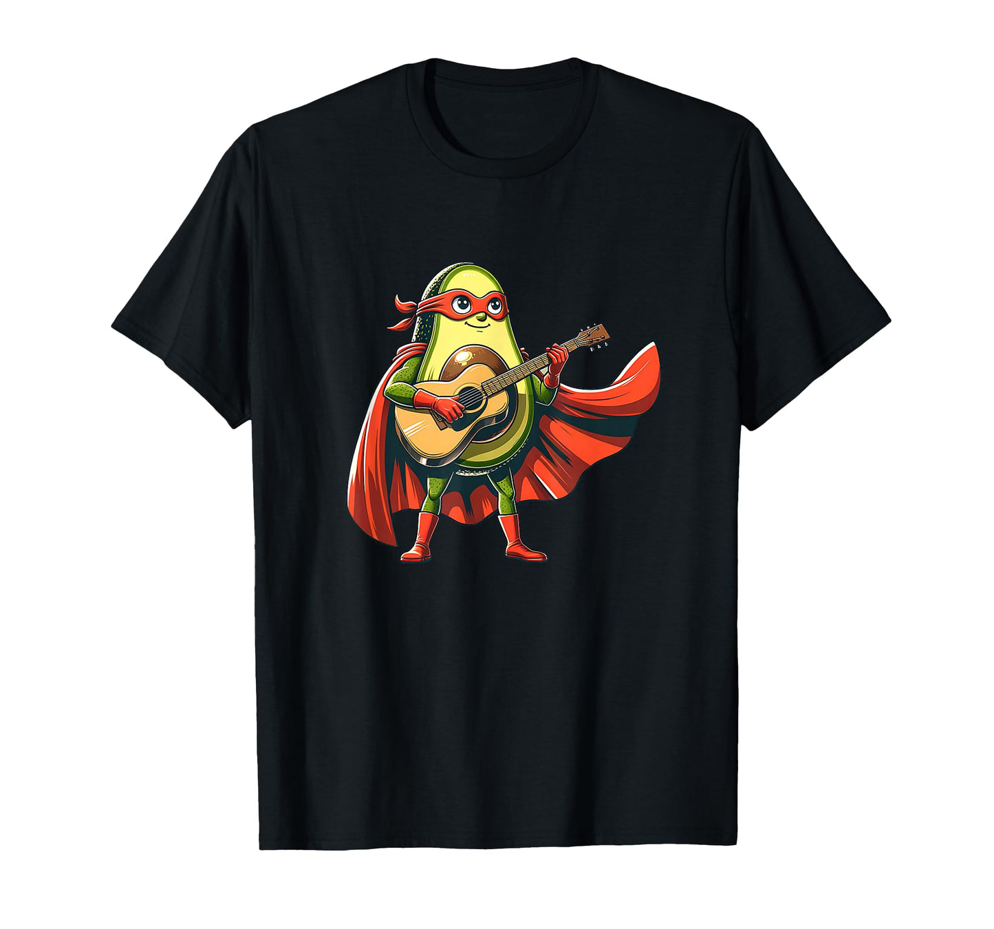 Super Avocado Hero with Guitar Music Funny Food T-Shirt