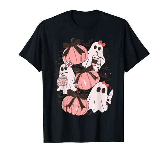 Cute Pastel Ghost Pumpkin Halloween Bows Women Girl T-Shirt
