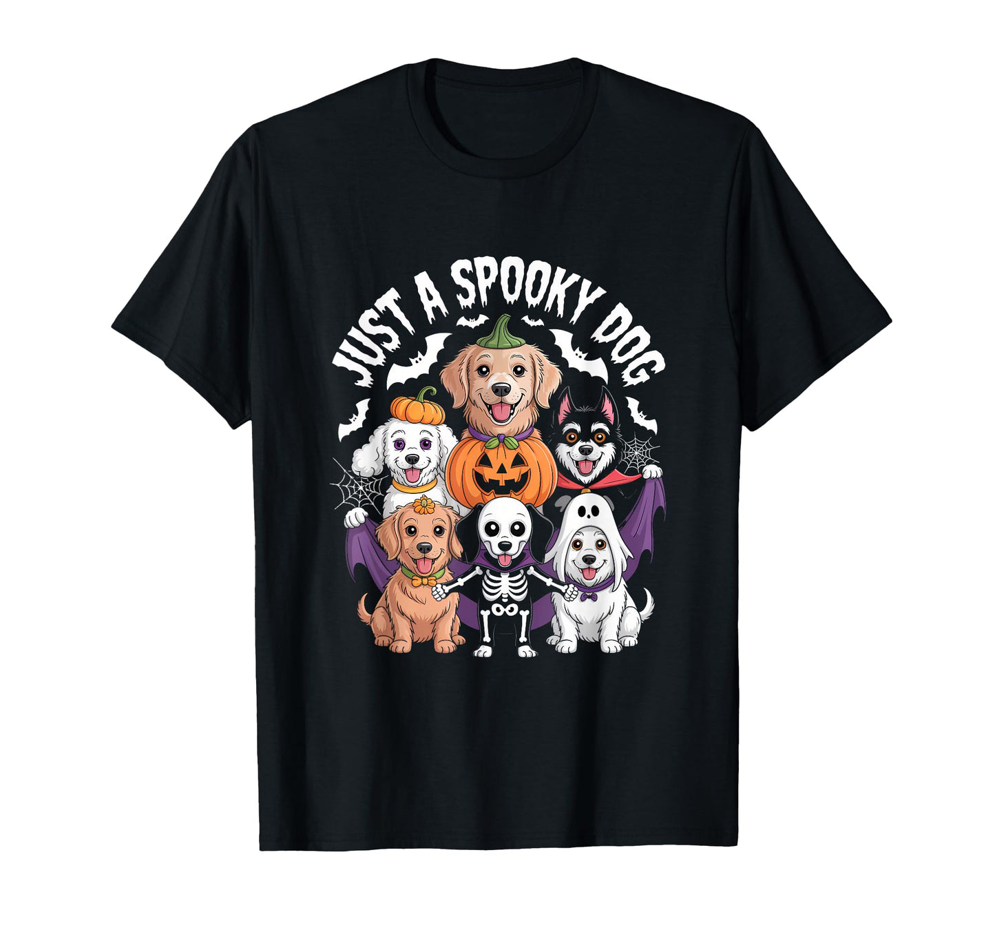 Just A Spooky Dog Halloween Pumpkin Ghost Skeleton T-Shirt