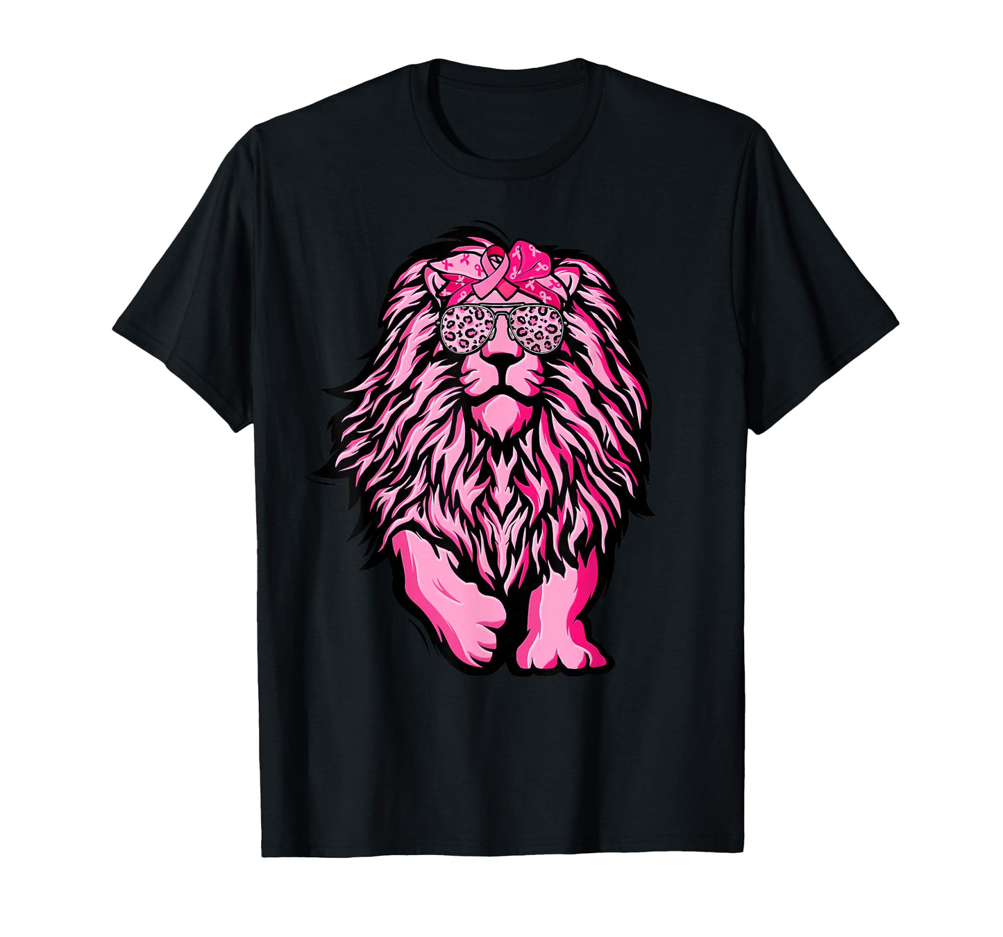 Lion Pink Bandana Ribbon Breast Cancer Awareness Warrior T-Shirt