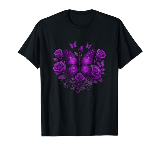 Beautiful Butterfly Purple Rose Butterfly Lovers Women T-Shirt
