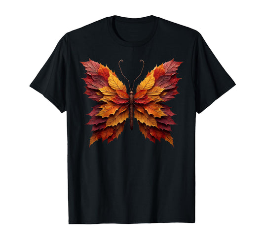 Autumn Fall Leaves Butterfly Nature Rustic Art T-Shirt