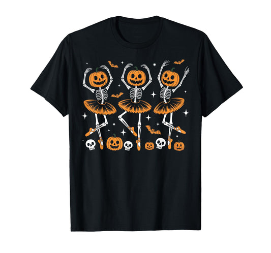 Ballet Pumpkin Skeleton Scary Halloween Men Women Boys Girl T-Shirt