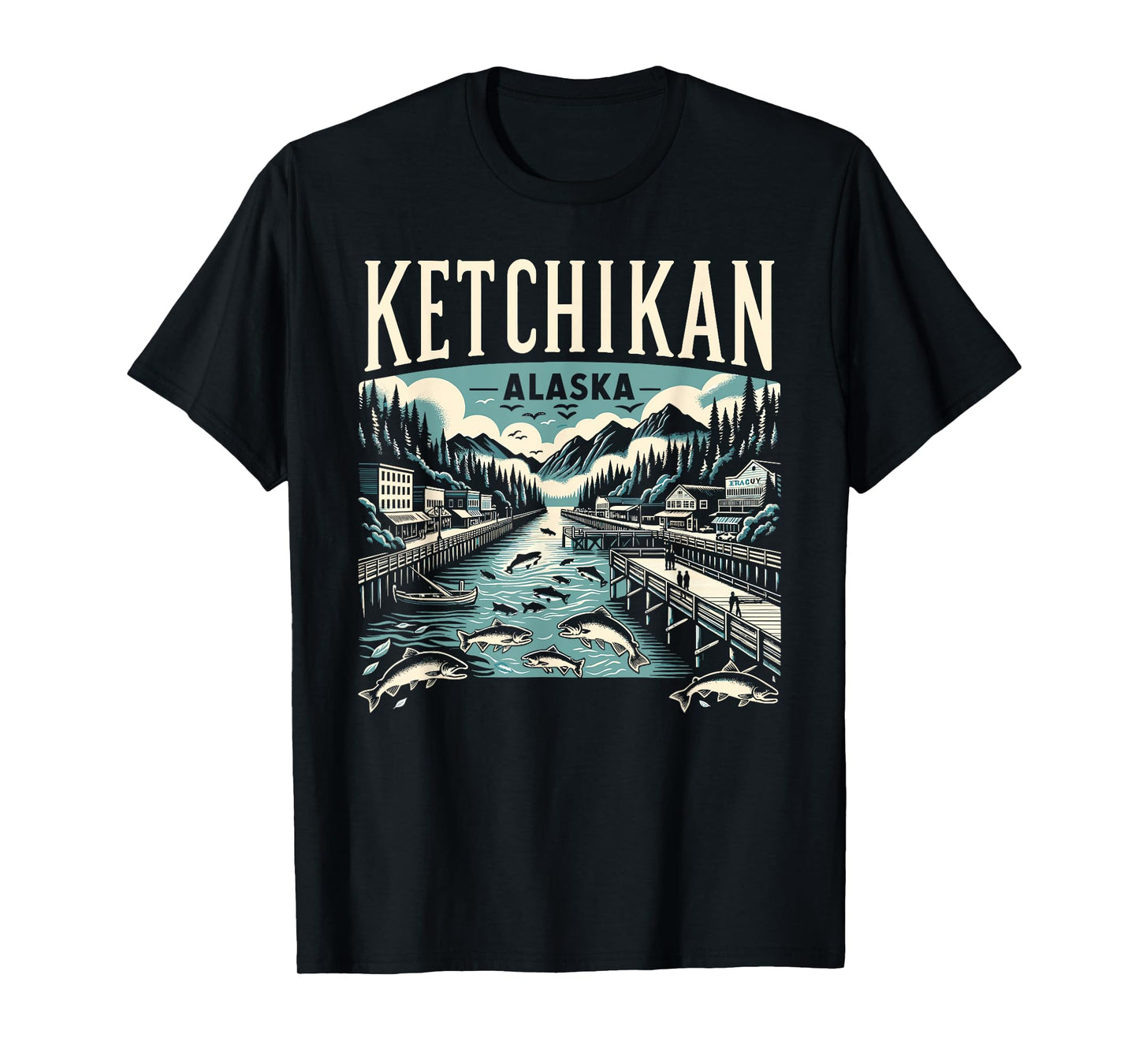 Ketchikan Alaska AK Vintage Graphic Salmon Capital Fishing T-Shirt