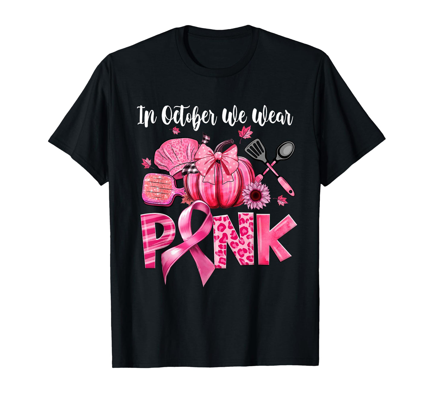 In October We Wear Pink Lunch Lady Pumpkin Breast Cancer T-Shirt