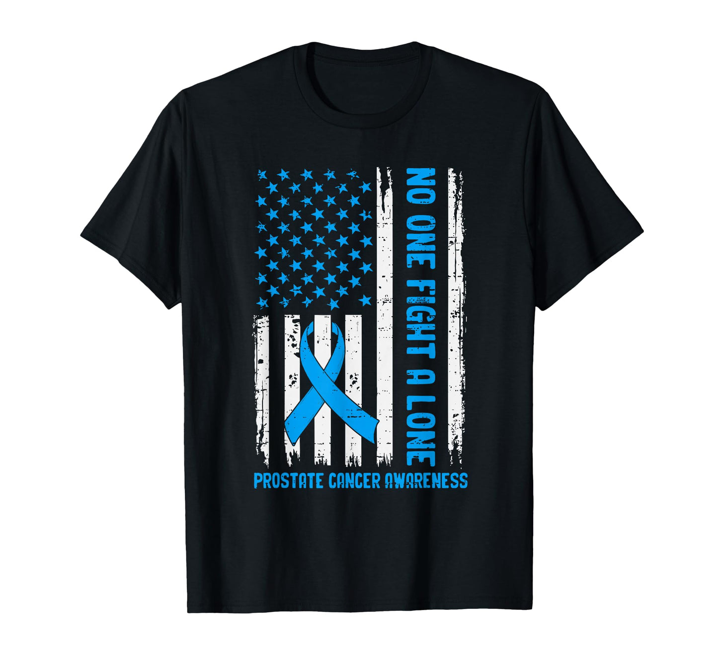 Prostate Cancer Awareness USA Flag Ribbon Blue Support Mens T-Shirt