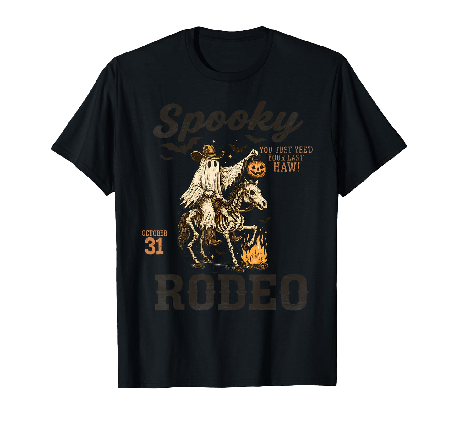 Funny Western Halloween Spooky Rodeo Cowboy Skeleton Ghost T-Shirt