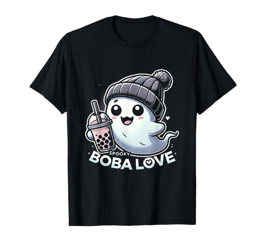 Spooky Cute Ghost and Boba Tea Love Halloween Kids T-Shirt