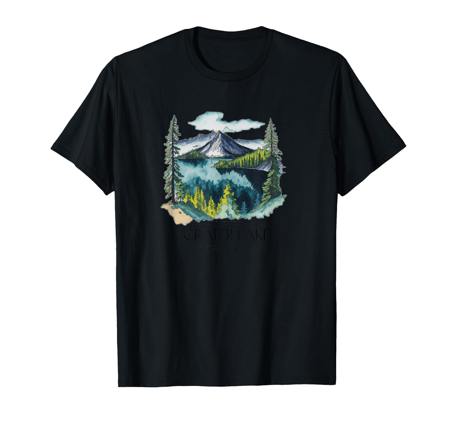 Cool Crater Lake National Park Hiking Watercolor Graphic T-Shirt