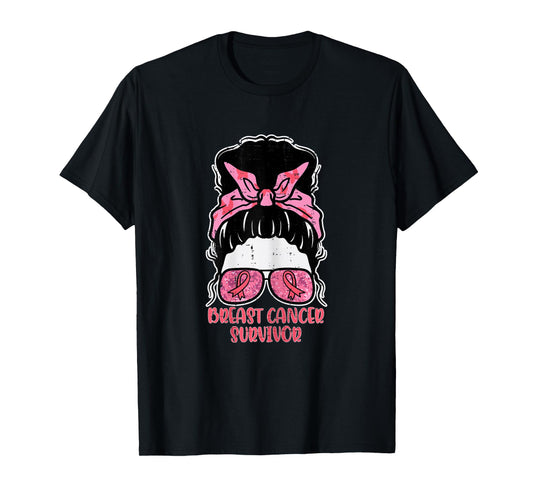 Breast Cancer Survivor Hairbun Breast Cancer Awareness Women T-Shirt