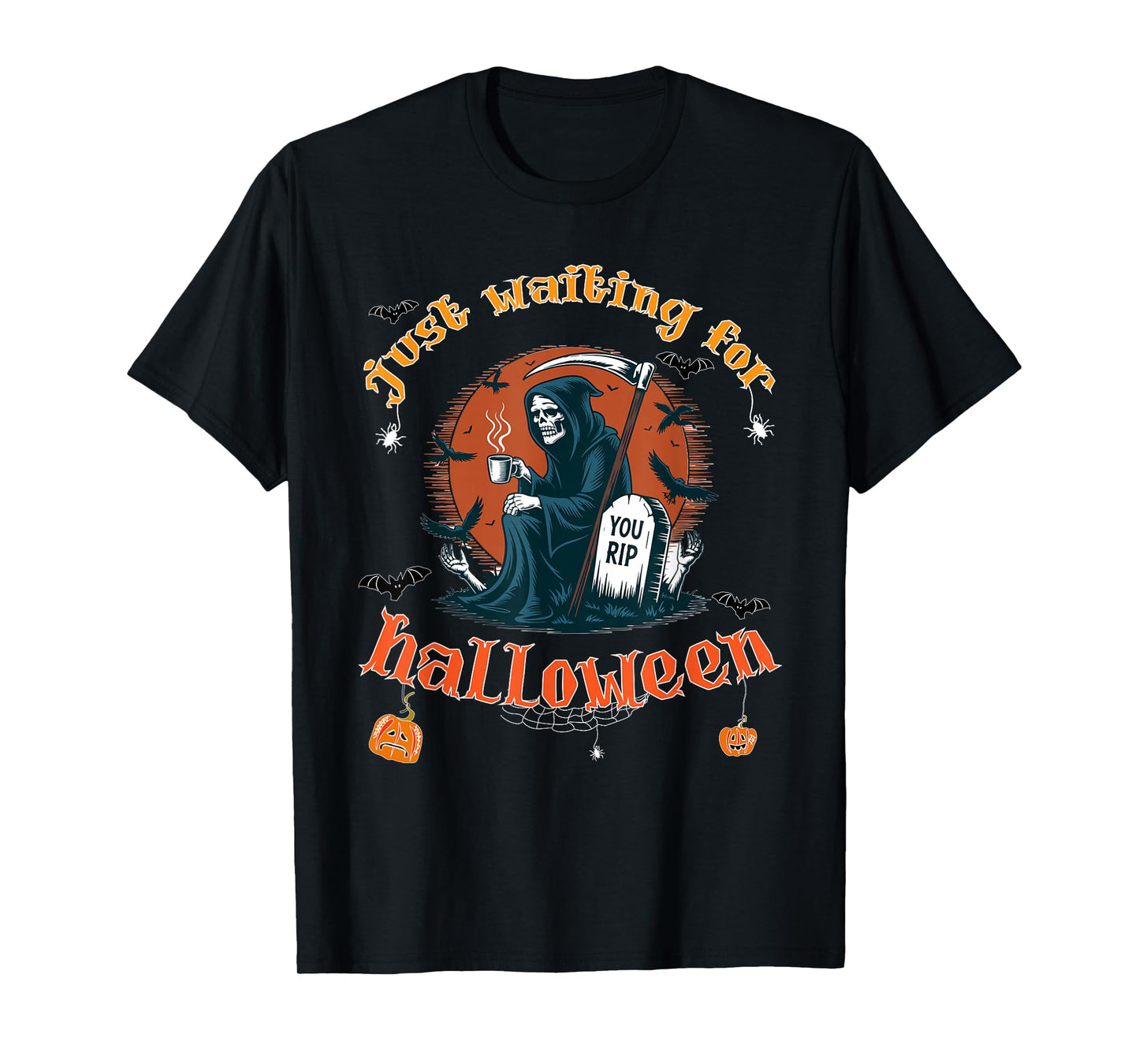 Just Waiting for Halloween Skeleton Coffee Lover Design T-Shirt