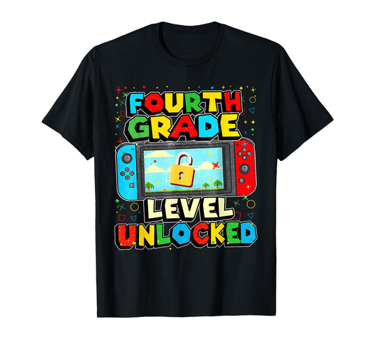 4th Grade Level Unlocked Funny Gamer Boys Back To School T-Shirt
