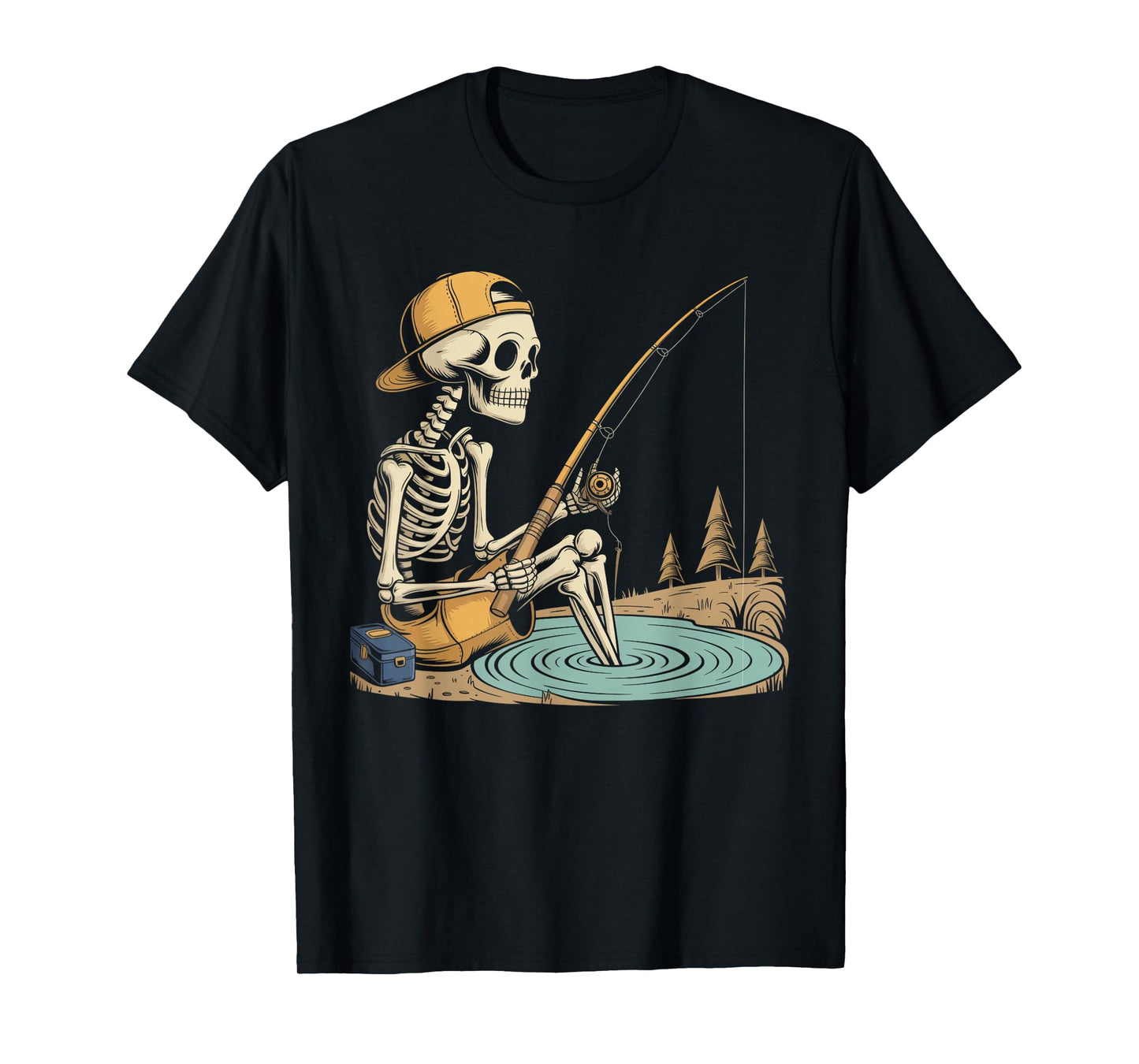 Skeleton Fishing Halloween Costume Funny Fishing Boys Kids T-Shirt