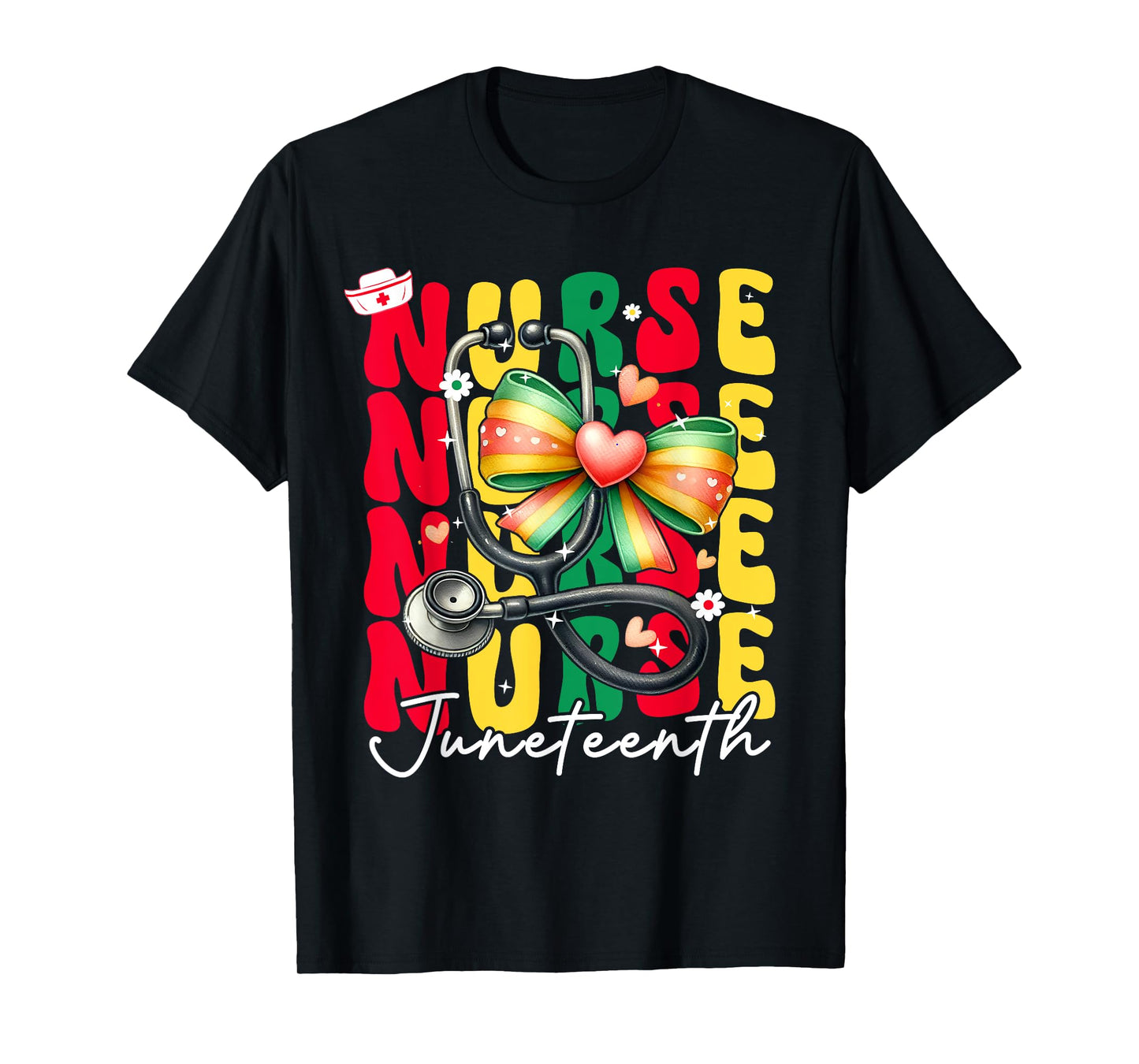 Juneteenth Scrubs Groovy African Bow Juneteenth Nurse Women T-Shirt