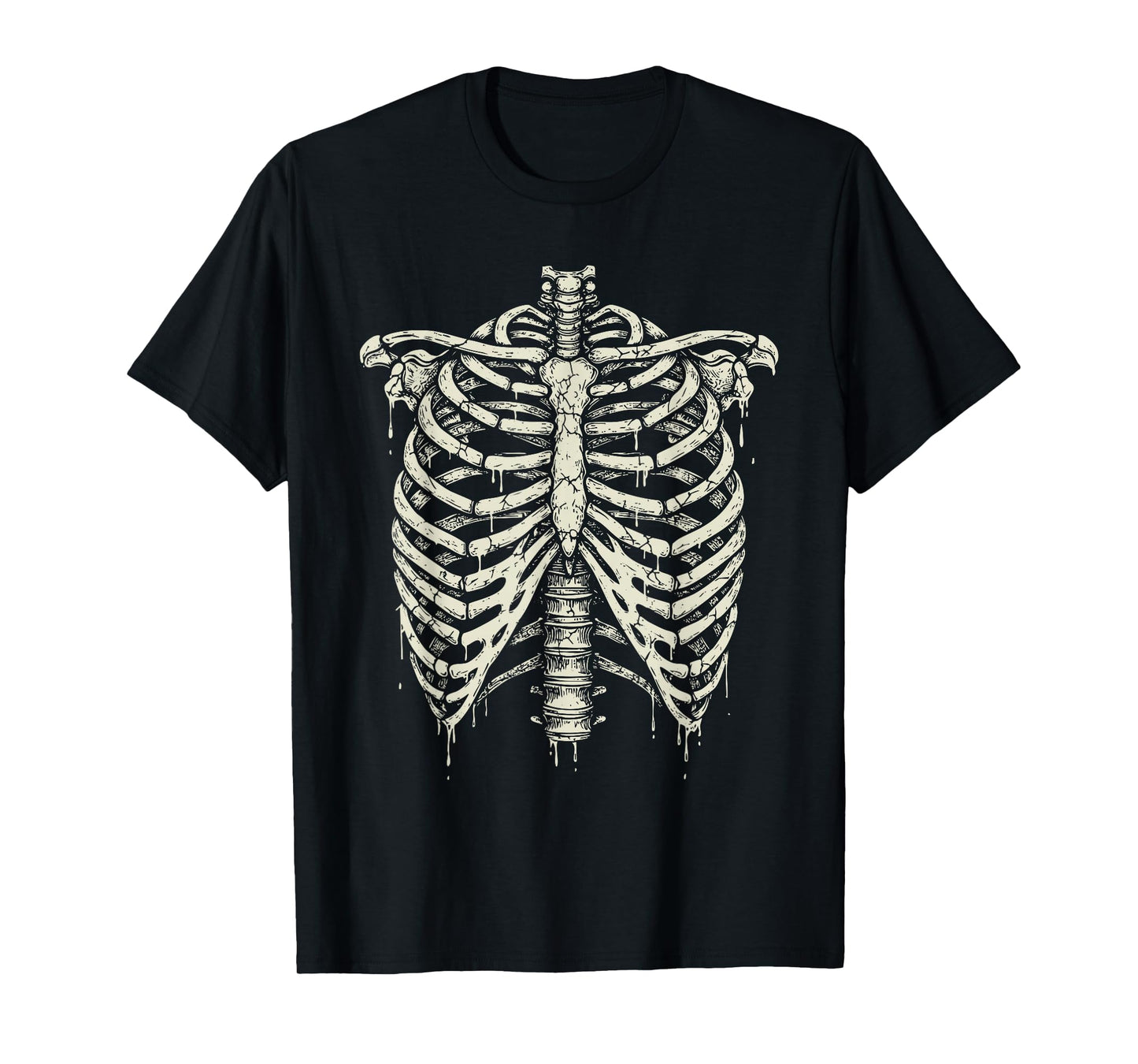 Skeleton Rib Cage Graphic with Vintage Grunge Vibes T-Shirt