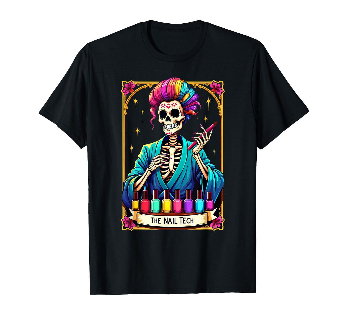 Tarot Card Nail Tech Skeleton Beautician Halloween T-Shirt