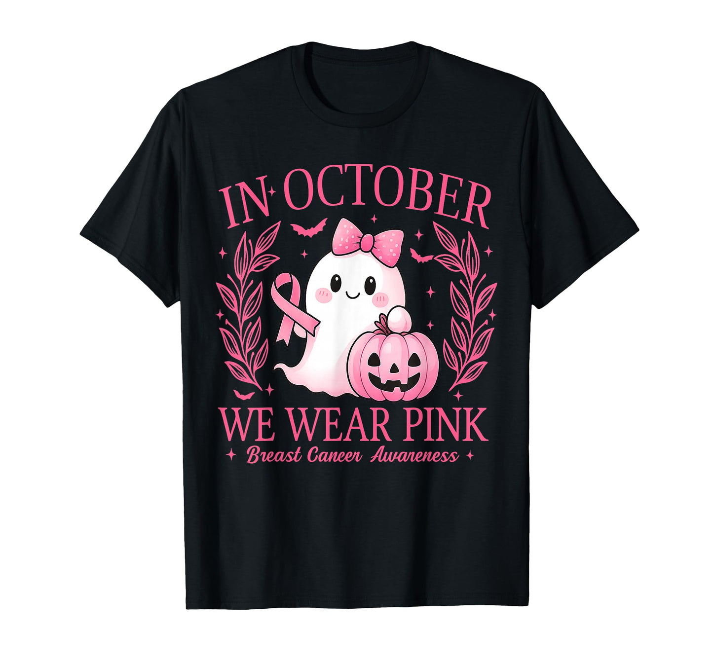 in October We Wear Pink Ghost Boo Breast Cancer Awareness T-Shirt