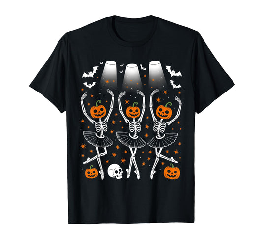 Cute Skeleton Ballet Dance Girl Women Halloween Costume T-Shirt