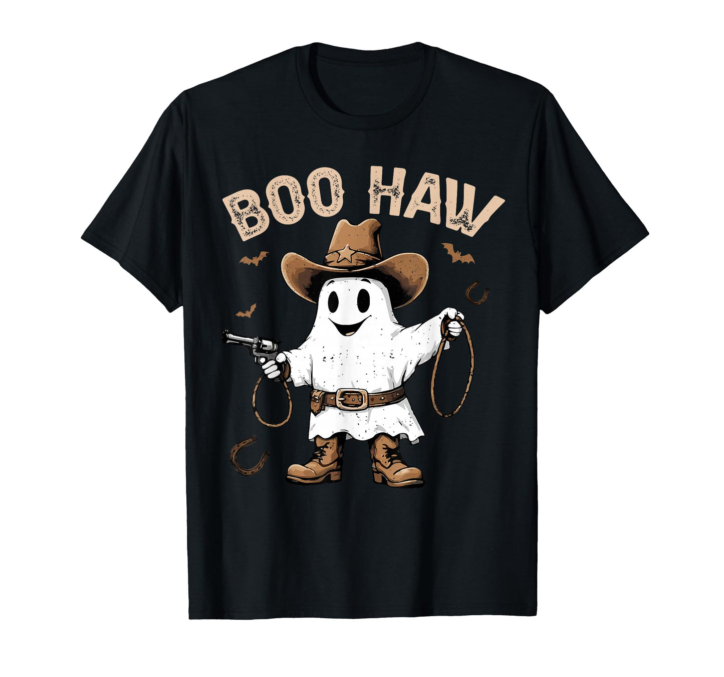 Boo Haw Ghost Cowboy Funny Spooky Season Halloween Boys Kids T-Shirt