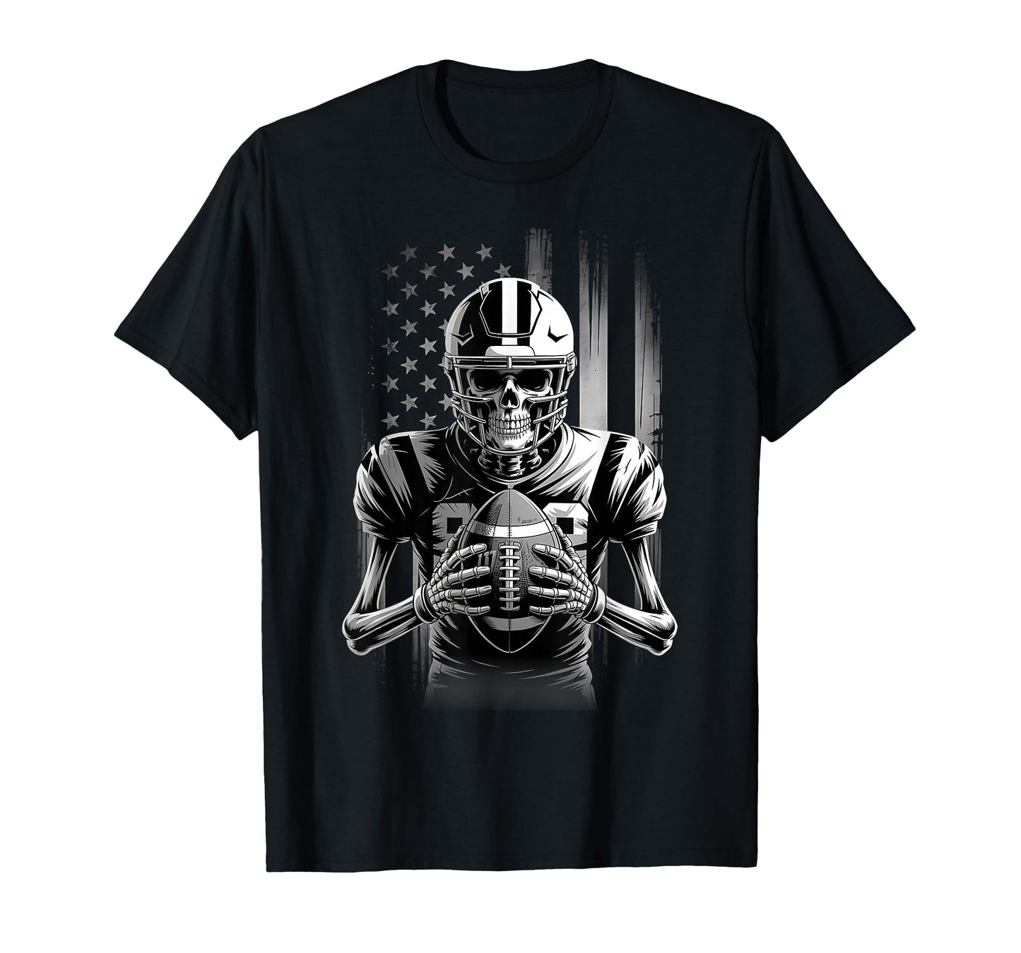 American Football Skeleton USA Flag Halloween Men Teens Boys T-Shirt