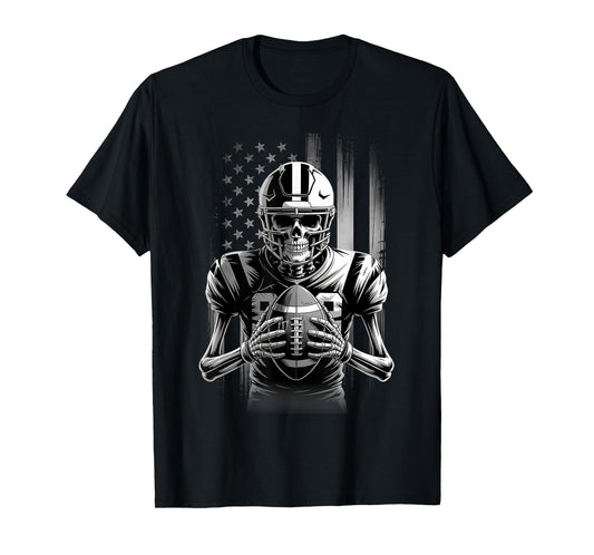 American Football Skeleton USA Flag Halloween Men Teens Boys T-Shirt