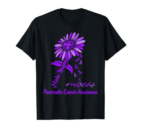 Pancreatic Cancer Awareness Sunflower Ribbon Purple Support T-Shirt