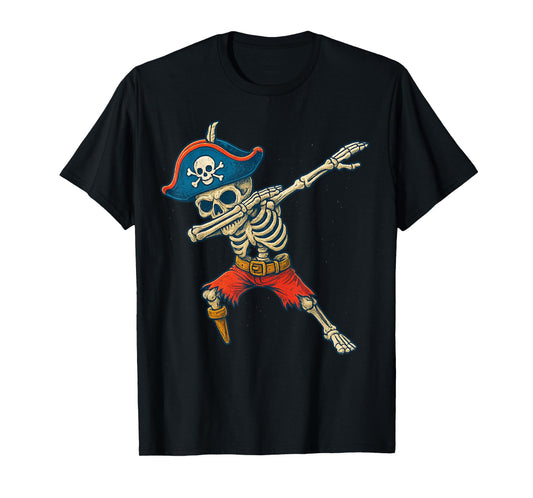 Dabbing Skeleton Pirate Halloween Kids Jolly Roger T-Shirt