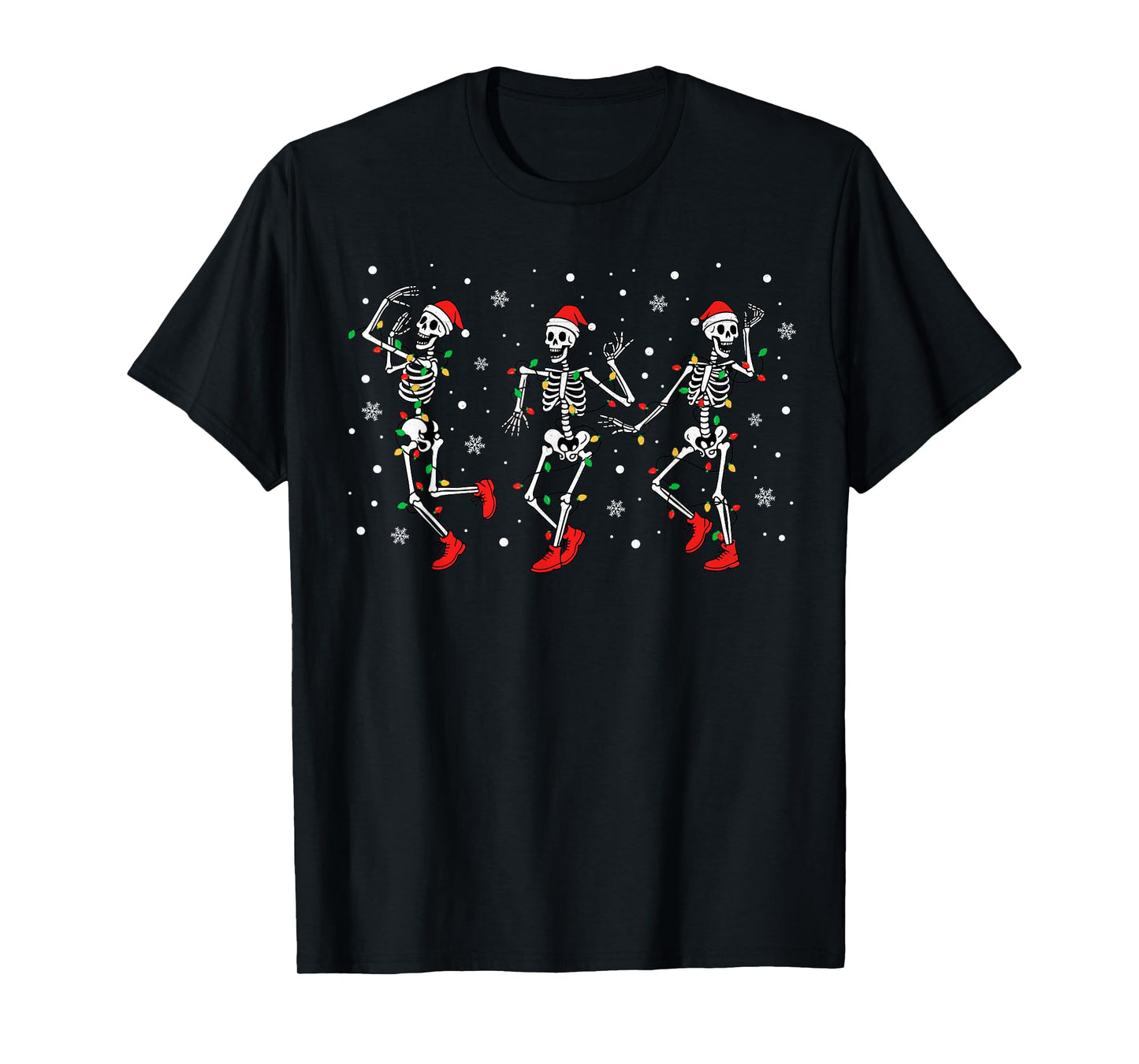 Funny Dancing Skeletons Santa Hat Christmas Lights Holiday T-Shirt