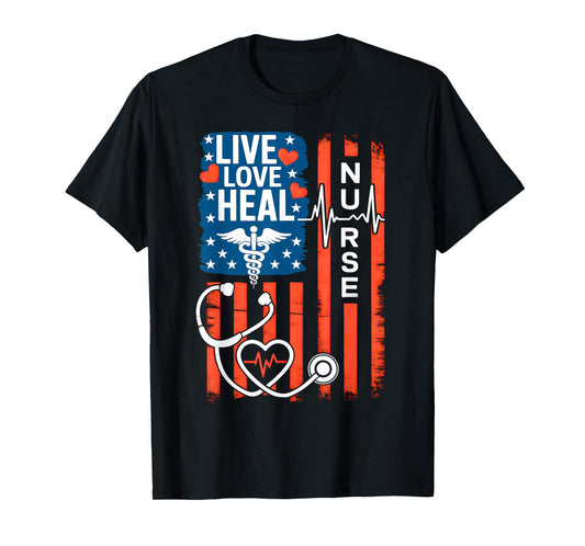 American Flag Nurse Day Patriotic 4th Of July Nurse's Day T-Shirt