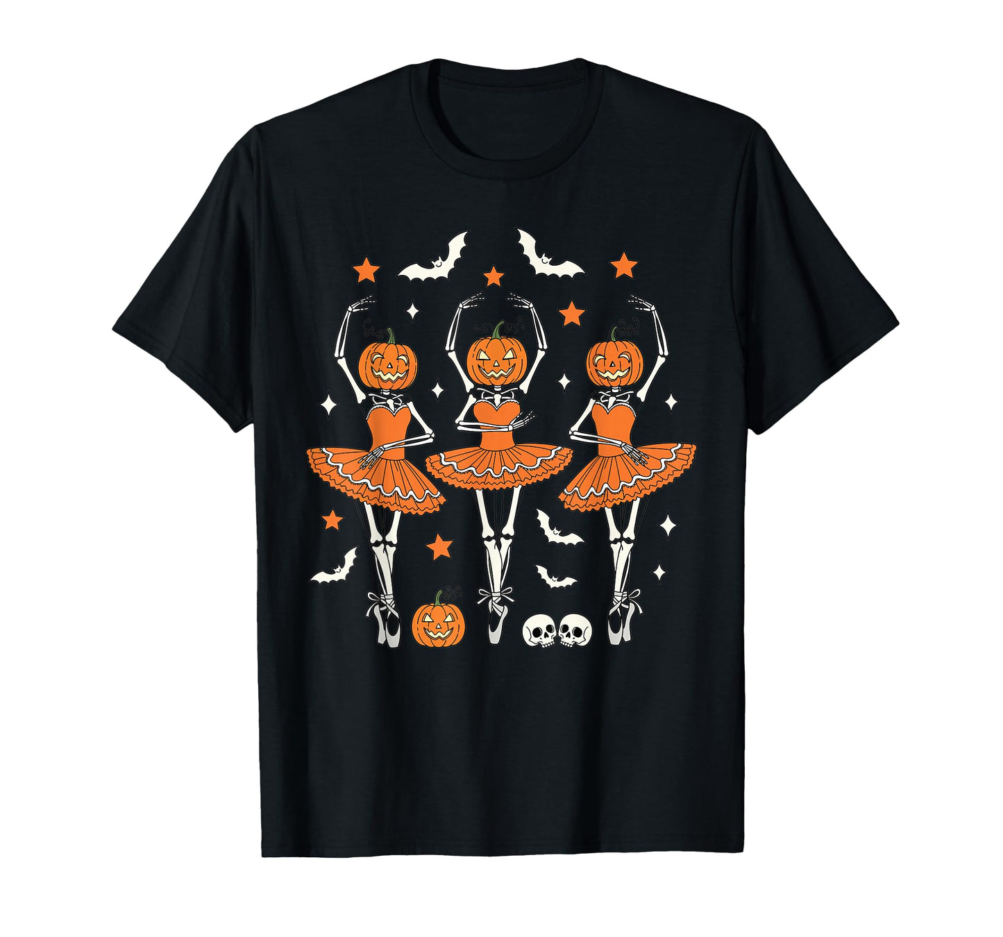 Pumpkin Skeleton Ballerina Halloween Spooky Dance T-Shirt