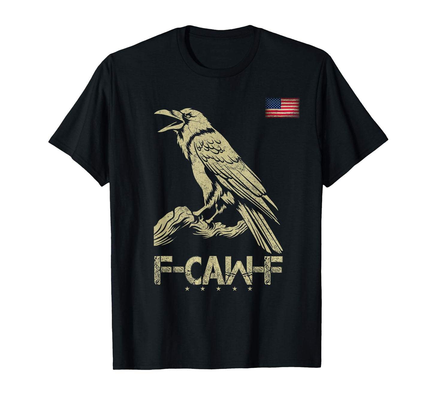 Black Crow, F-Caw-F Cow Bird Vintage American Flag (On Back) T-Shirt