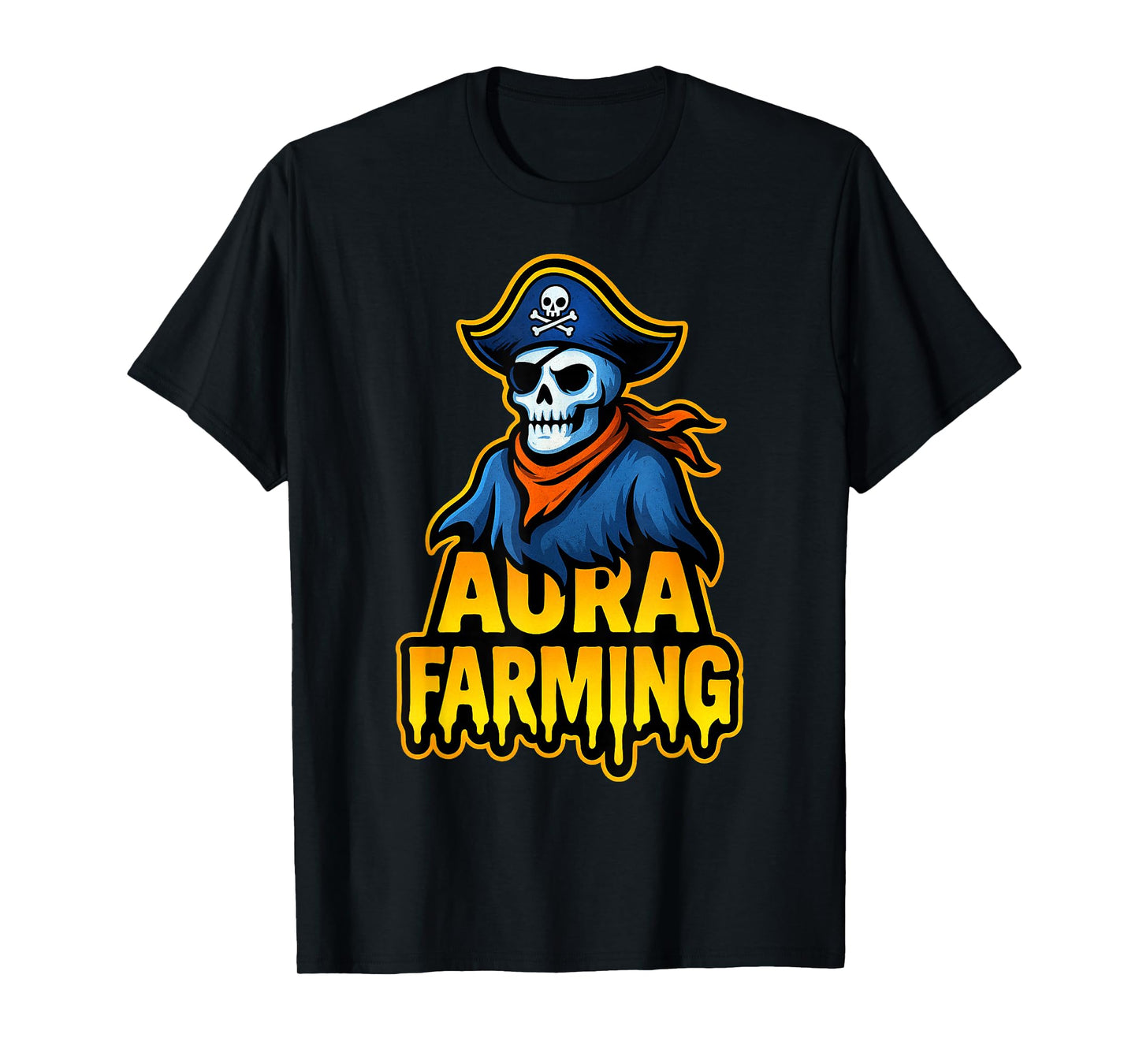 Funny Aura Farming Halloween Pirate Skeleton Teen Slang Rizz T-Shirt