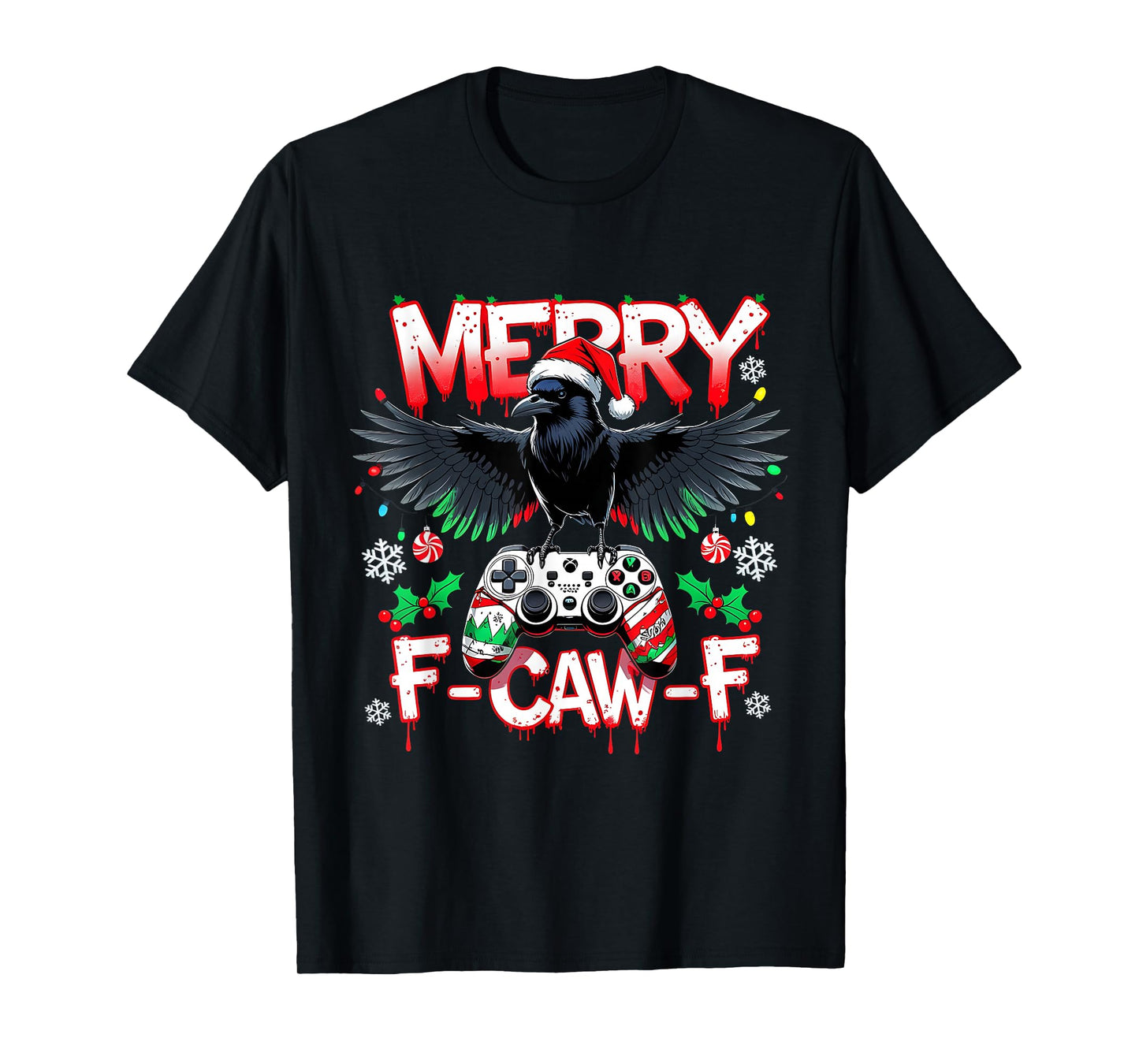 Merry F-Caw-F Gamer Crow Funny Christmas Holiday Tee T-Shirt