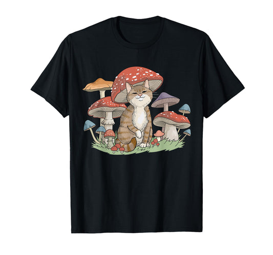 Cottagecore Cat Aesthetic Cat Mushroom Hat Kawaii Goblincore Men Women Girls Kids T-Shirt