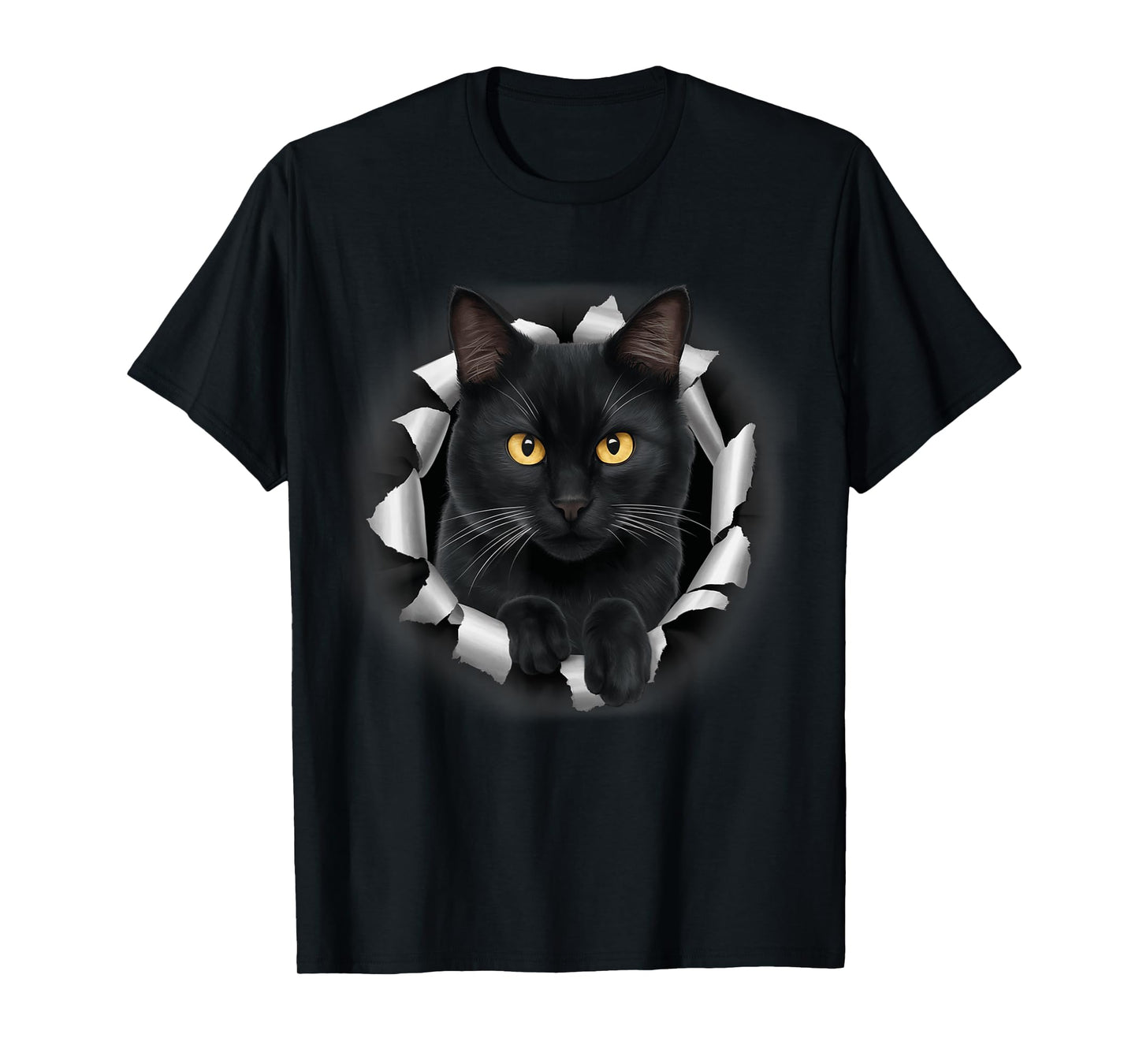 Cute Black Cat Looks From Torn Fabric For Cat Lover T-Shirt for Men Women Kids