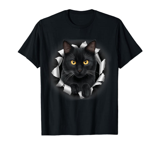 Cute Black Cat Looks From Torn Fabric For Cat Lover T-Shirt for Men Women Kids